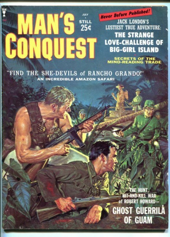 MAN'S CONQUEST-JULY-1959-PULP THRILLS-JACK LONDON-JUNE WILKINSON CHEESECAKE-vf