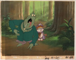 Star Wars: Ewoks Animation Cell Over Xerox - Latara & Frog Man - With Pencil Art