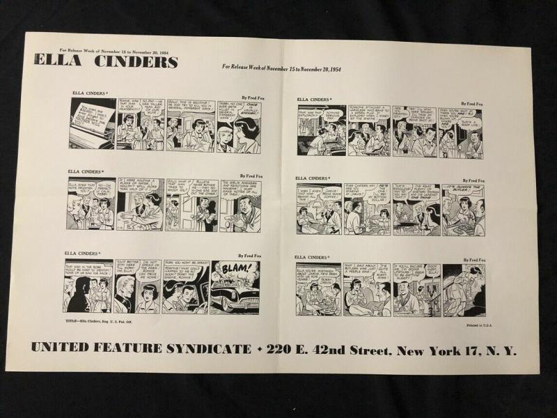 Ella Cinders Newspaper Comic Dailies Proof Sheet 11/15/54