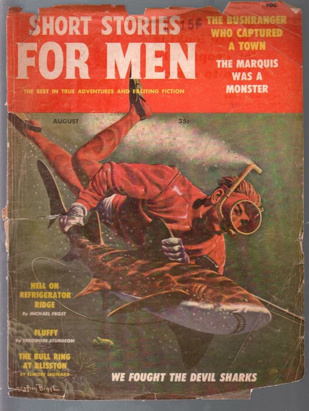 Short Stories For Men 8/1959-shark cover-pulp stories-Theodore Sturgeon-FR