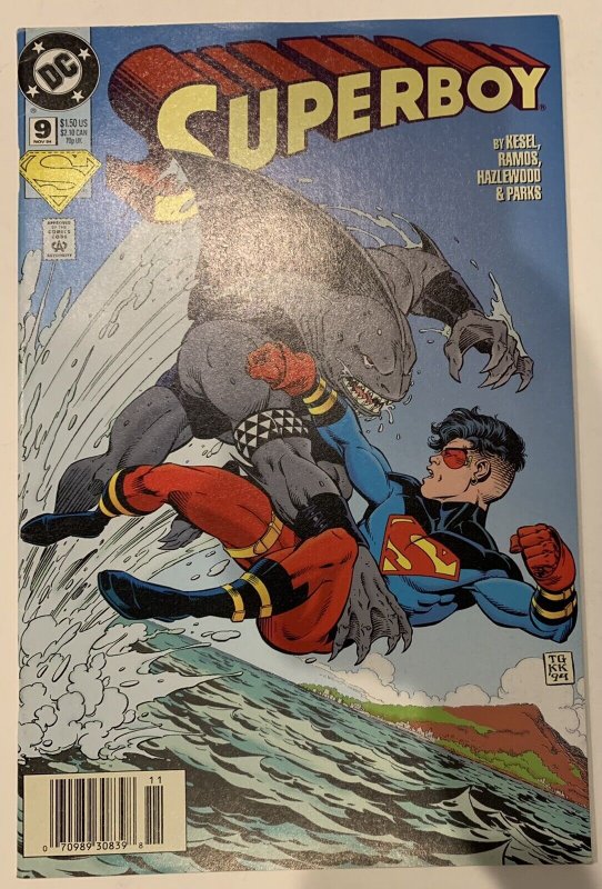 (1994) SUPERBOY #9 NEWSSTAND VARIANT COVER! 1st app of Suicide Squad KING SHARK!