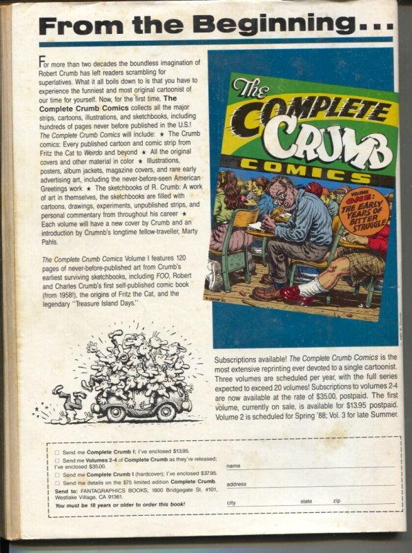 Comics Journal #121 4/1988 -Fantagraphics-Robert Crumb interview- fanzine