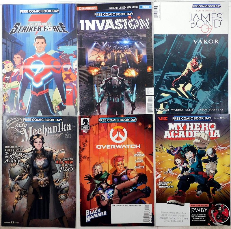 FCBD Mixed Lot 6 #Striker, Invasion, Bond, Mechanika, Overwatch, My Hero Comics