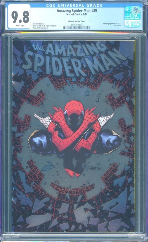 Amazing Spider-Man 39 CGC 9.8 Patrick Gleason Foil Variant  Marvel 2023 Gang War