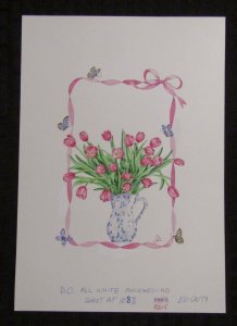 MOTHERS DAY Pink Tulips w/ Purple Butterflies 7x10 Greeting Card Art #2079