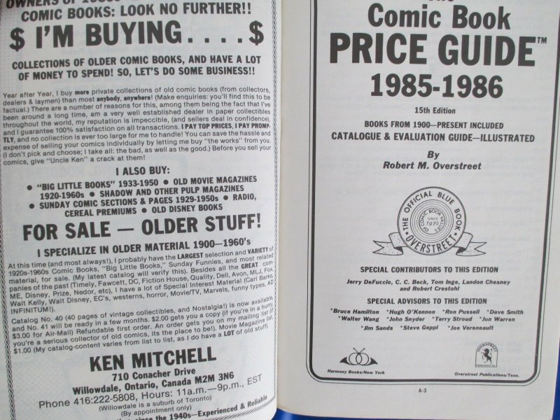 1985 OVERTREET Official Comic Book Price Guide #15 VG+ softcover