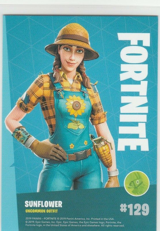 Fortnite Sunflower 129 Uncommon Outfit Panini 2019 trading card series 1