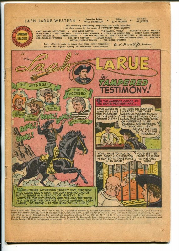 Lash LaRue #24 1952-Fawcett-B-western movie star-coverless reading copy-P