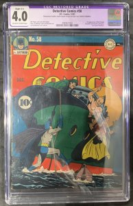(1941) DETECTIVE COMICS #58 CGC 4.0 OW/WP RESTORED! Rare Golden Age 1st PENGUIN!