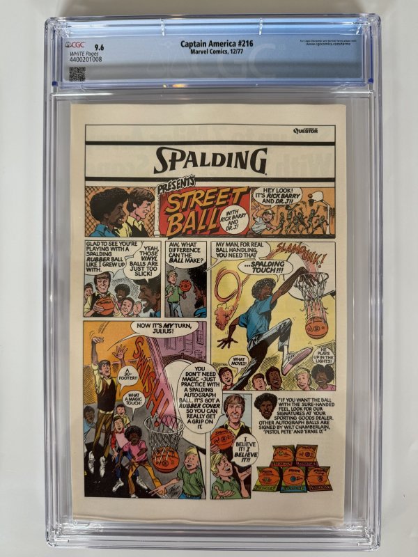 CAPTAIN AMERICA #216 CGC 9.6 Newsstand - Marvel Comics (1977)
