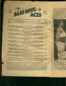 DARE-DEVIL ACES PULP- SEPT 1932-BARGAIN READING COPY- P