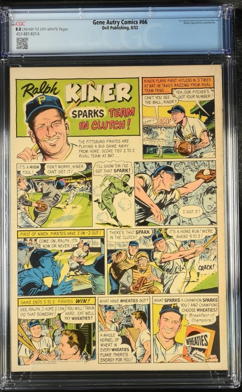 Gene Autry #66  1952 - Dell -CGC 8.0 - Comic Book-4514814014