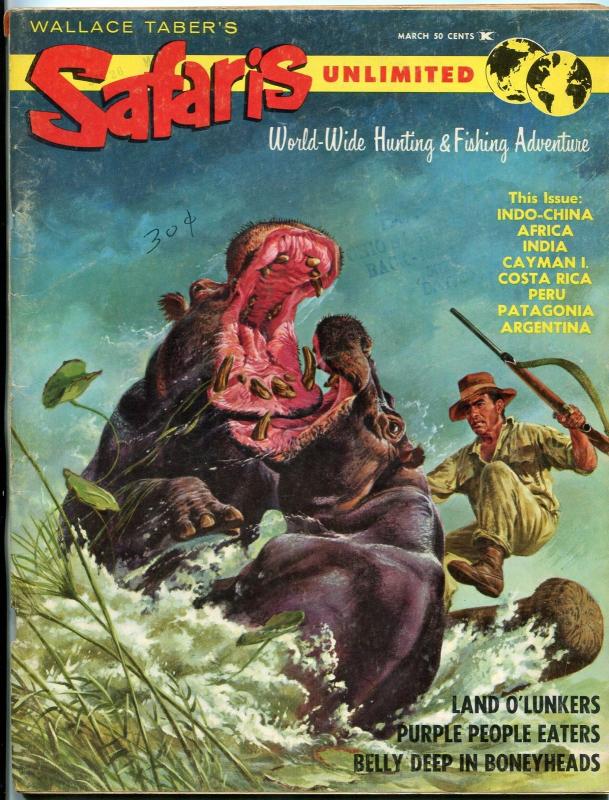 Safaris Unlimited Magazine #1 March 1960-RHINO FIGHT pulp thrills VG+