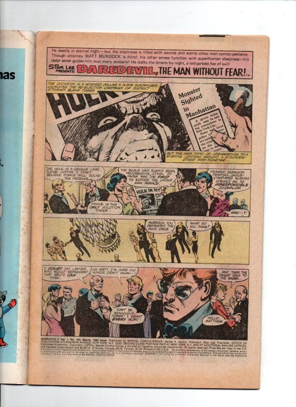 Daredevil #163 newsstand - vs Hulk - Frank Miller - 1980 - FN/VF