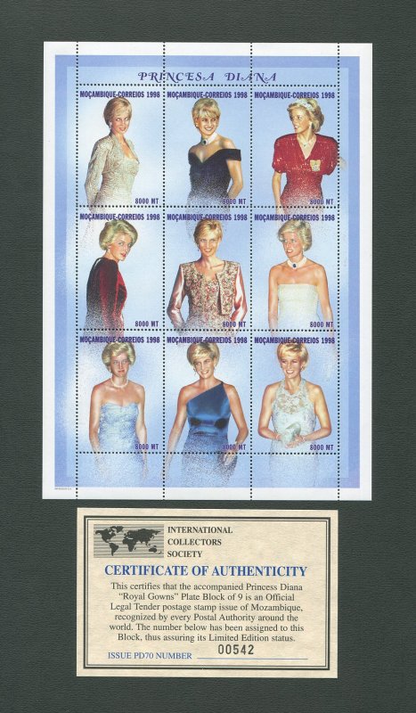 Princess Diana Royal Gown Commemorative Stamp Sheet  1998