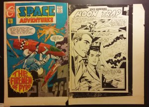 Space Adventures / Moon Trap Comic Cover Production Proofs Color / BW 2pc lot WH