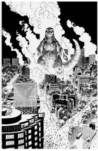 GODZILLA VS BOSTON #1 2025 1:50 HAYDEN SHERMAN B&W VIRGIN VARIANT NM