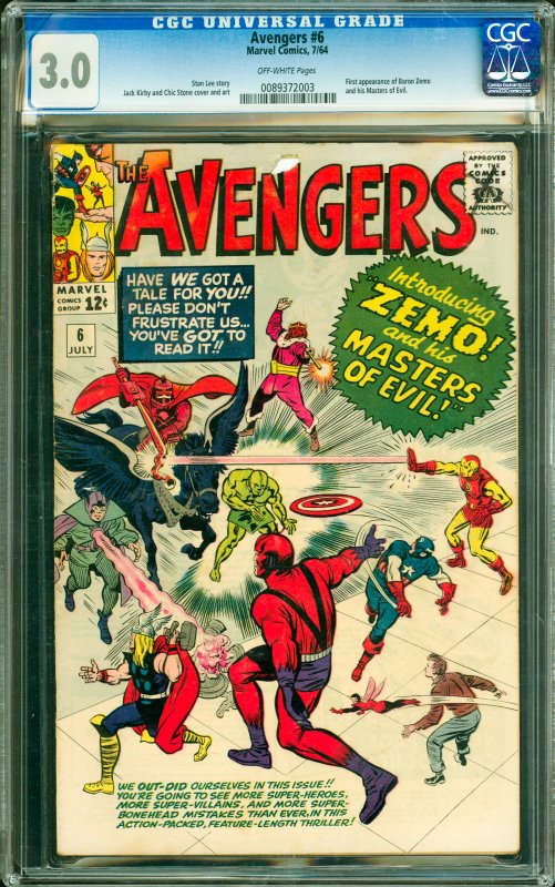 Avengers #6 CGC Graded 3.0 First appearance of Baron Zemo and his Masters of ...