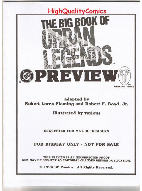 BIG BOOK of URBAN LEGENDS, Black White Promo, 1994, VF/NM, Preview,more in store