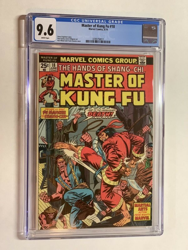 master of kung-fu 18 cgc 9.6 white pages 1974 early shang-chi