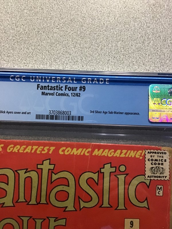 Fantastic Four #9 (1962) CGC 3.5, 3rd Silverage Sub-Mariner, Key Book!
