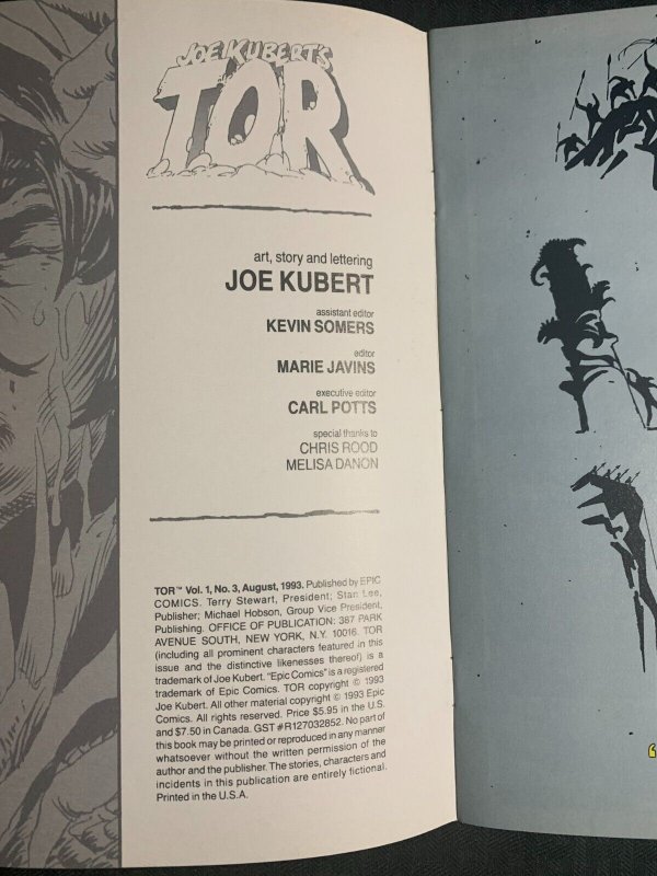 1993 Joe Kubert's TOR Heavy Hitters #3 FVF 7.0 Epic Comics