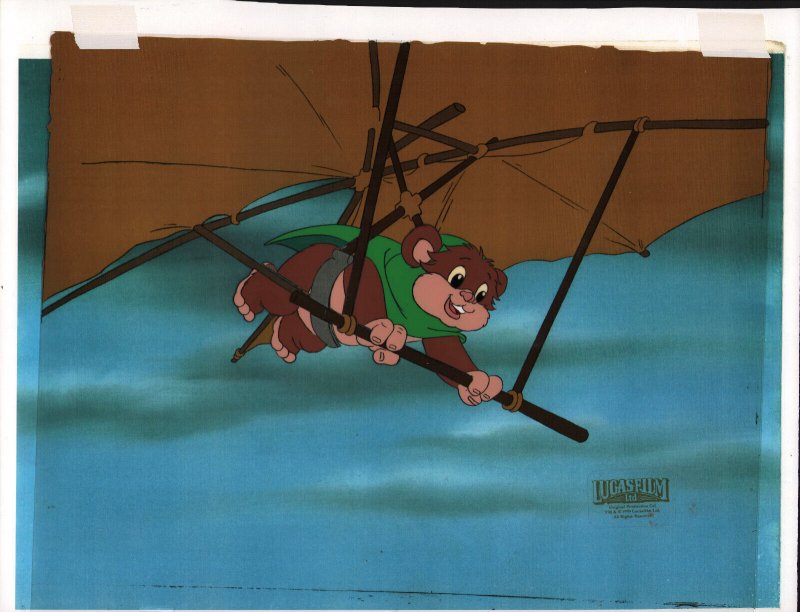 Star Wars: Ewoks Animation Cell Over Xeroxed Background - Blue Sky Gliding
