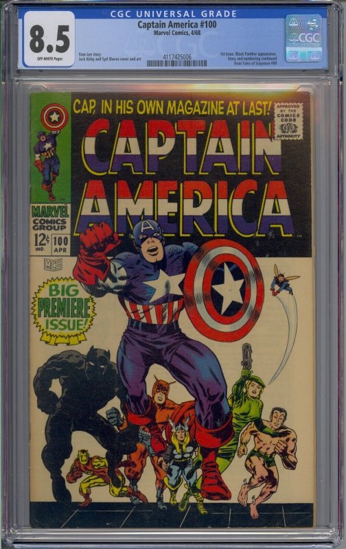 CAPTAIN AMERICA #100 CGC 8.5 FIRST SILVER AGE ISSUE BLACK PANTHER APPEARANCE 