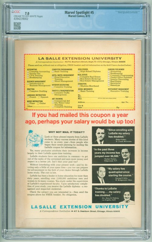 Marvel Spotlight #5 (1972) CGC 7.0! 1st Appearance of Ghost Rider!