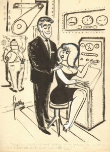 Babe at Computer - 1965 Humorama gag art by Arnoldo Franchioni
