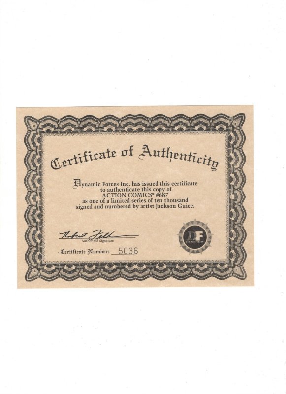 Action Comics #687 - Signed By Jackson Butch Guice  5036/10000 (8.0) 1993