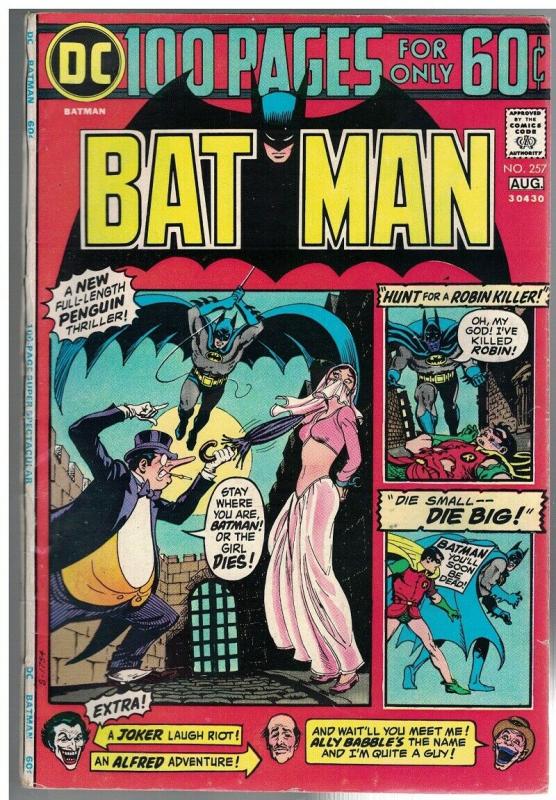 BATMAN 257 VG-F 100 page giant  Aug. 1974