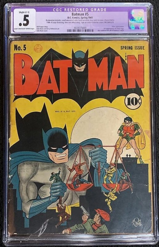 Batman #5  (1941) CGC 0.5 Restored