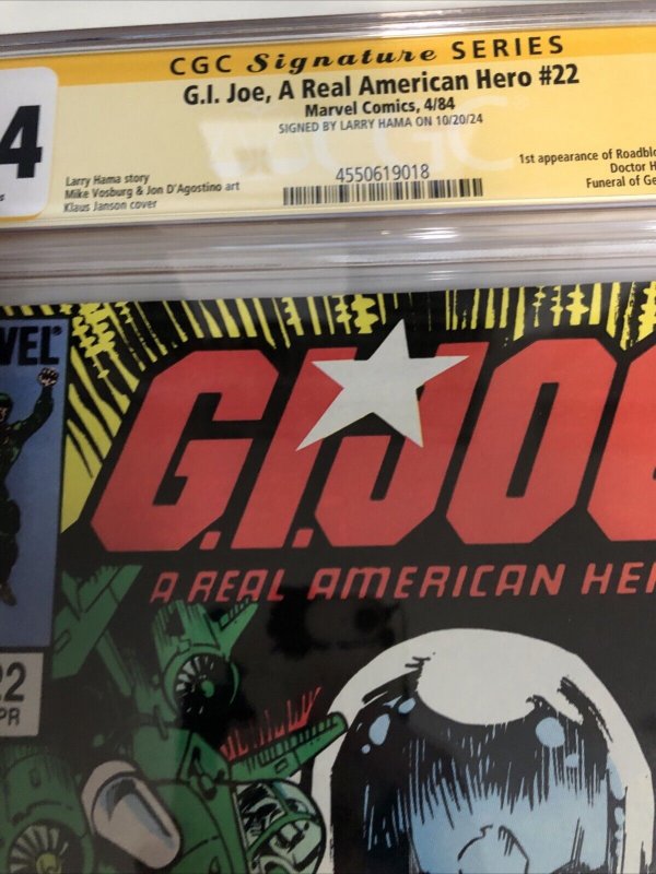 G.I. Joe (1984) #22 (CGC 9.4 SS) Signed Larry Hama * Marvel Comics*American Hero