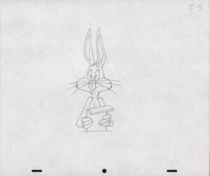 Bugs Bunny Animation Pencil Art - B-5 - Holding Papers - Surprised