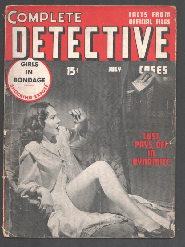 Complete Detective Cases 7/1940-Terrified woman in lingerie cover-Girls In B... 