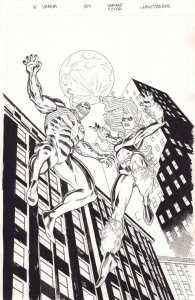 Venom #159 Cover - & Black Cat - Pencil & Inked 2pg Set - 2018 by Mike Hawthorne