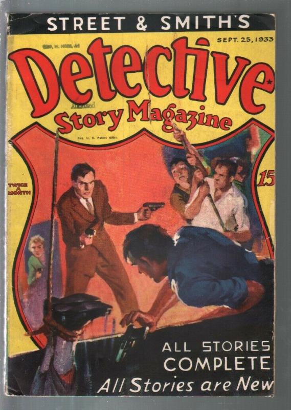 Detective Story 9/25/1933-hanging torture cover-crime & mystery pulp-G