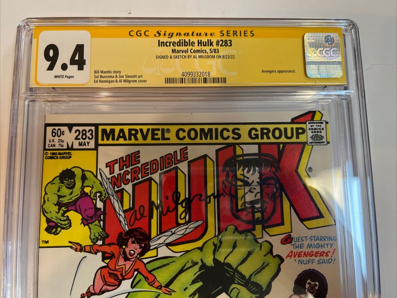Incredible Hulk (1983) # 283 (CGC 9.4) Signed Sketch (Hulk)  Al Milgrom | C=1