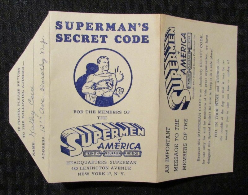 1955 Original SUPERMEN OF AMERICA Superman's Secret Code Premium VG+ 4.5