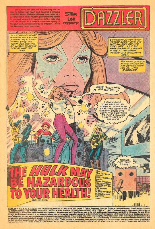 DAZZLER #6 (Aug 1981) 6.0 FN HULK vs DAZZLER! Frank Springer DAZZLER #6 (Aug 1981) 6.0 FN HULK vs DAZZLER! Frank Springer