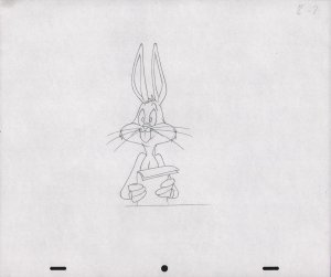 Bugs Bunny Animation Pencil Art - B-3 - Holding Papers - Surprised