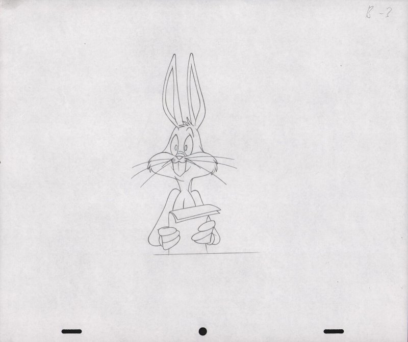 Bugs Bunny Animation Pencil Art - B-3 - Holding Papers - Surprised