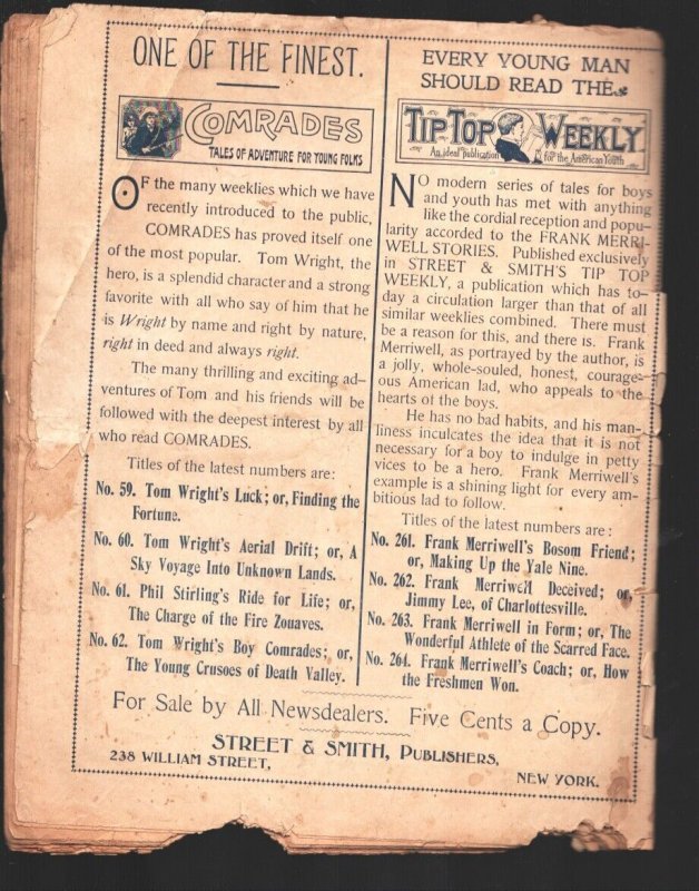 Tip Top Weekly #267 5/25/1901-Frank Merriwell's Deception-5¢ cover price-dime...