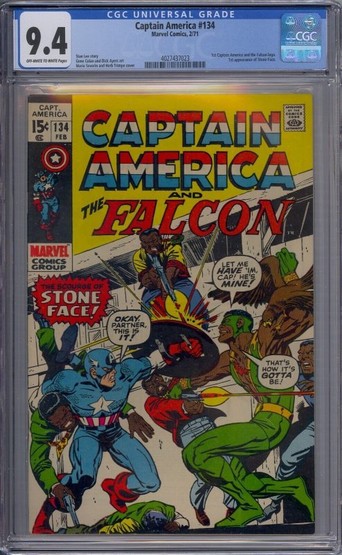 CAPTAIN AMERICA #134 CGC 9.4 1ST CAPTAIN AMERICA FALCON LOGO 1ST STONE FACE 