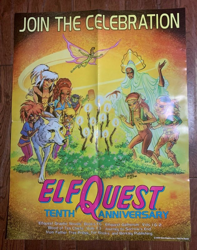 1988 ELFQUEST Tenth Anniversary 17x22 Warp Comics Promo Poster FN+ 6.5