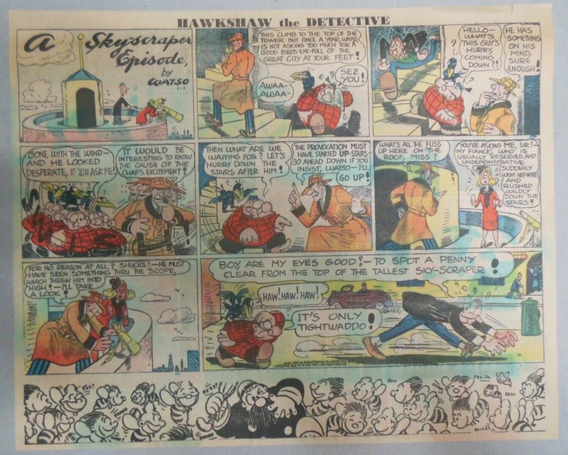 Hawkshaw The Detective Sunday Page Gus Mager from 3/2/1939 Size 11 x 15 inch