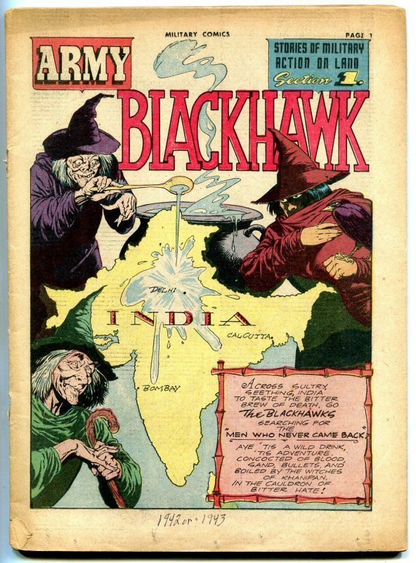 MILITARY COMICS #15- Blackhawk- Hitler appearance- coverless reading copy