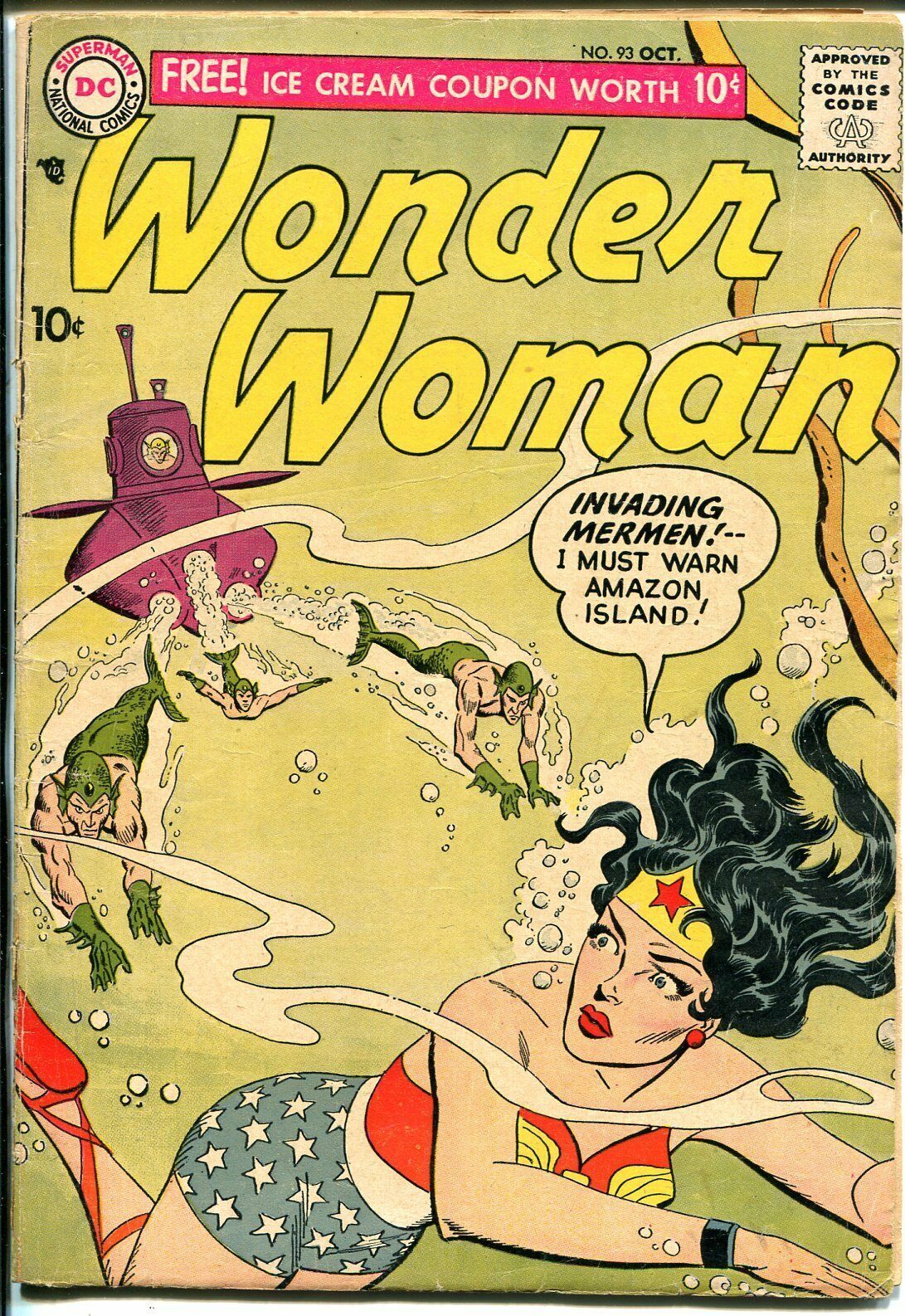 Wonder Woman #93 1957-DC-Invasion Of The Mermen-Flying Saucer-VG ...