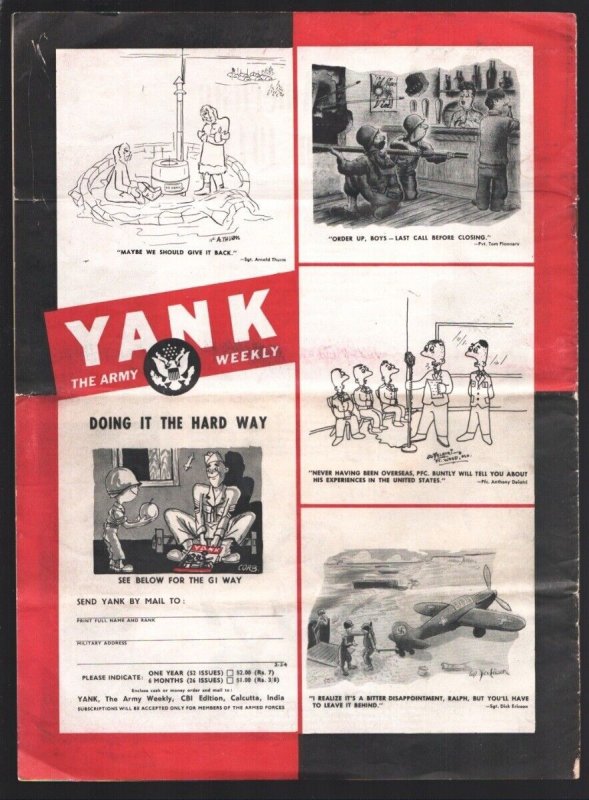 Yank 1/13/1945-China-Burma-India Edition-Sad Sack cartoon-WWII history-G.I. A...